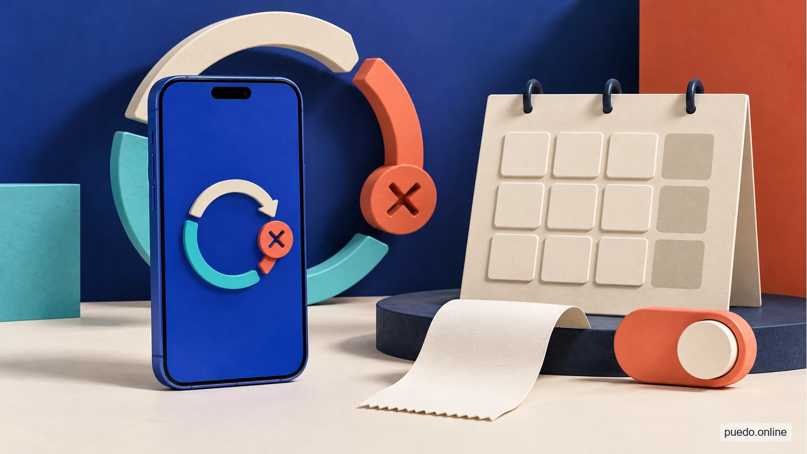 Teléfono, recibo y calendario que representan el final de una suscripción