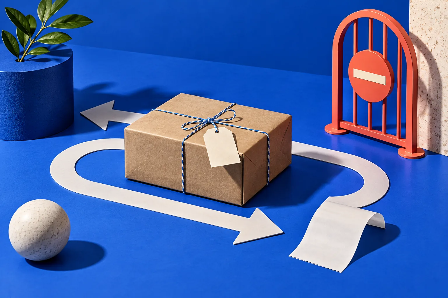 Paquete de compra en un camino que permite volver